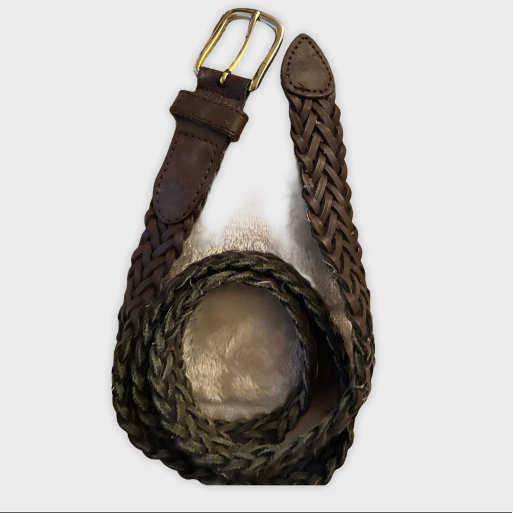 Brown Leather Braided Belt - Small
